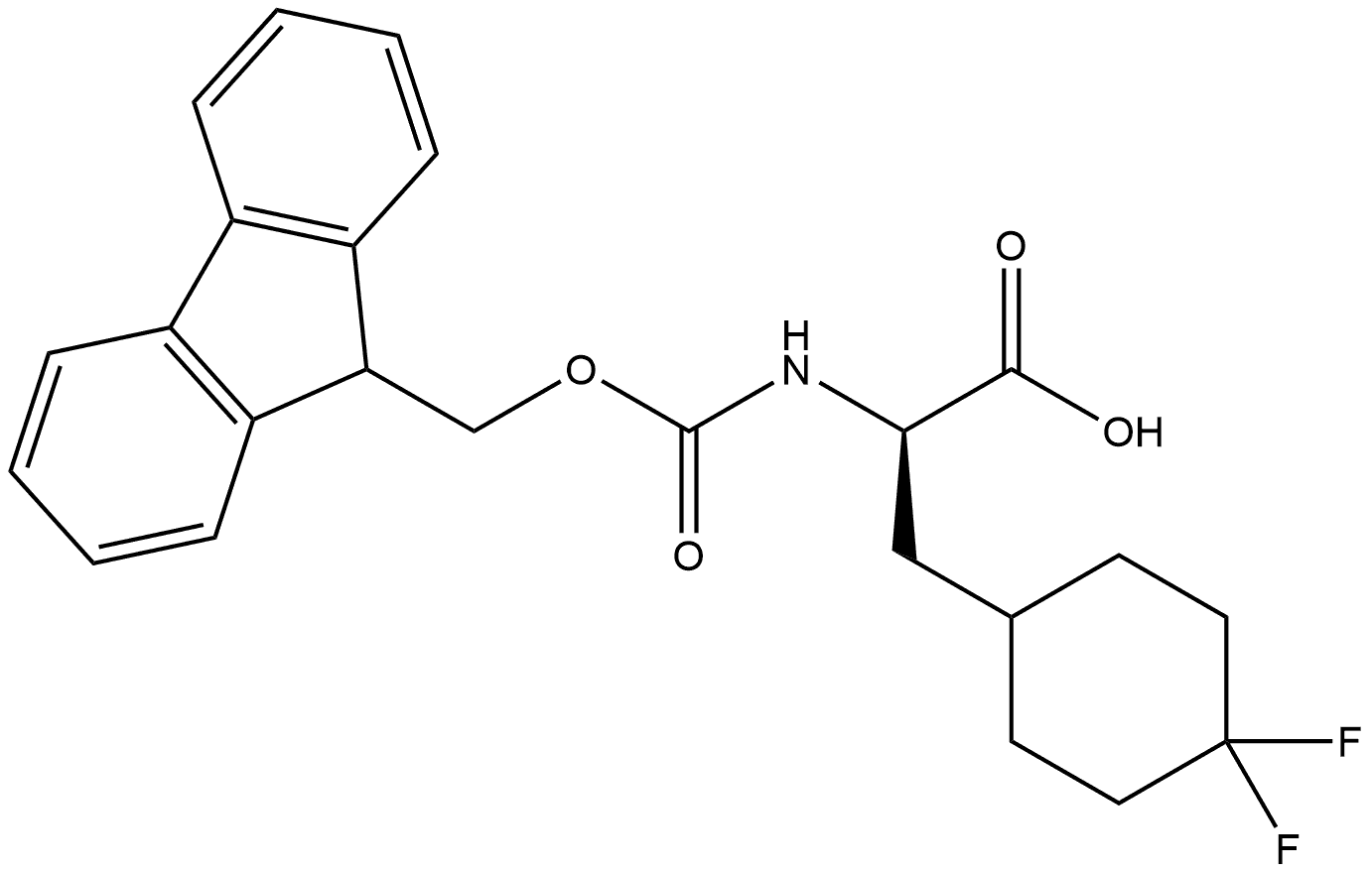 (2R)-3-(4,4-difluorocyclohexyl)-2-({[(9H-fluoren-9-yl)methoxy]carbonyl}amino)propanoic acid Struktur