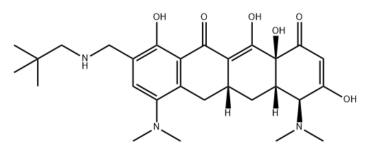 1,11(4H,5H)-Naphthacenedione, 4,7-bis(dimethylamino)-9-[[(2,2-dimethylpropyl)amino]methyl]-4a,5a,6,12a-tetrahydro-3,10,12,12a-tetrahydroxy-, (4S,4aS,5aR,12aS)- Struktur