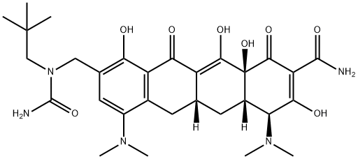 2-Naphthacenecarboxamide, 9-[[(aminocarbonyl)(2,2-dimethylpropyl)amino]methyl]-4,7-bis(dimethylamino)-1,4,4a,5,5a,6,11,12a-octahydro-3,10,12,12a-tetrahydroxy-1,11-dioxo-, (4S,4aS,5aR,12aS)- Struktur