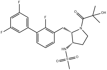 Methanesulfonamide, N-[(2S,3S)-1-(2-hydroxy-2-methyl-1-oxopropyl)-2-[(2,3',5'-trifluoro[1,1'-biphenyl]-3-yl)methyl]-3-pyrrolidinyl]- Struktur