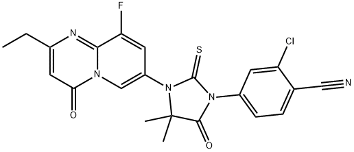 Benzonitrile, 2-chloro-4-[3-(2-ethyl-9-fluoro-4-oxo-4H-pyrido[1,2-a]pyrimidin-7-yl)-4,4-dimethyl-5-oxo-2-thioxo-1-imidazolidinyl]- Struktur