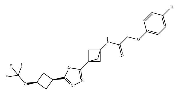 Acetamide, 2-(4-chlorophenoxy)-N-[3-[5-[cis-3-(trifluoromethoxy)cyclobutyl]-1,3,4-oxadiazol-2-yl]bicyclo[1.1.1]pent-1-yl]- Struktur