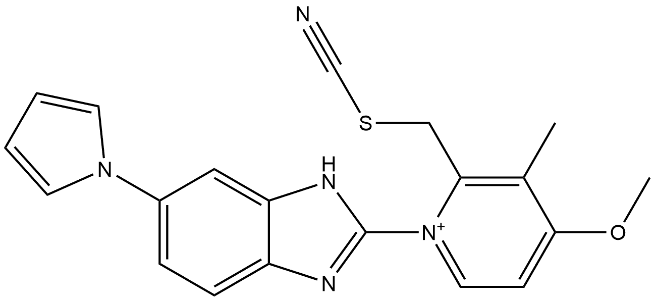 4-Methoxy-3-methyl-1-[6-(1H-pyrrol-1-yl)-1H-benzimidazol-2-yl]-2-(thiocyanatomethyl)pyridinium Struktur