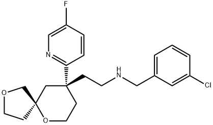 2,6-Dioxaspiro[4.5]decane-9-ethanamine, N-[(3-chlorophenyl)methyl]-9-(5-fluoro-2-pyridinyl)-, (5S,9R)- Struktur