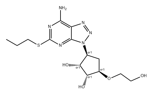 1,2-Cyclopentanediol, 3-[7-amino-5-(propylthio)-3H-1,2,3-triazolo[4,5-d]pyrimidin-3-yl]-5-(2-hydroxyethoxy)-, (1R,2R,3S,5R)-rel- Struktur