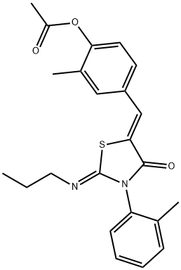 4-Thiazolidinone, 5-[[4-(acetyloxy)-3-methylphenyl]methylene]-3-(2-methylphenyl)-2-(propylimino)-, (2Z,5Z)- Struktur