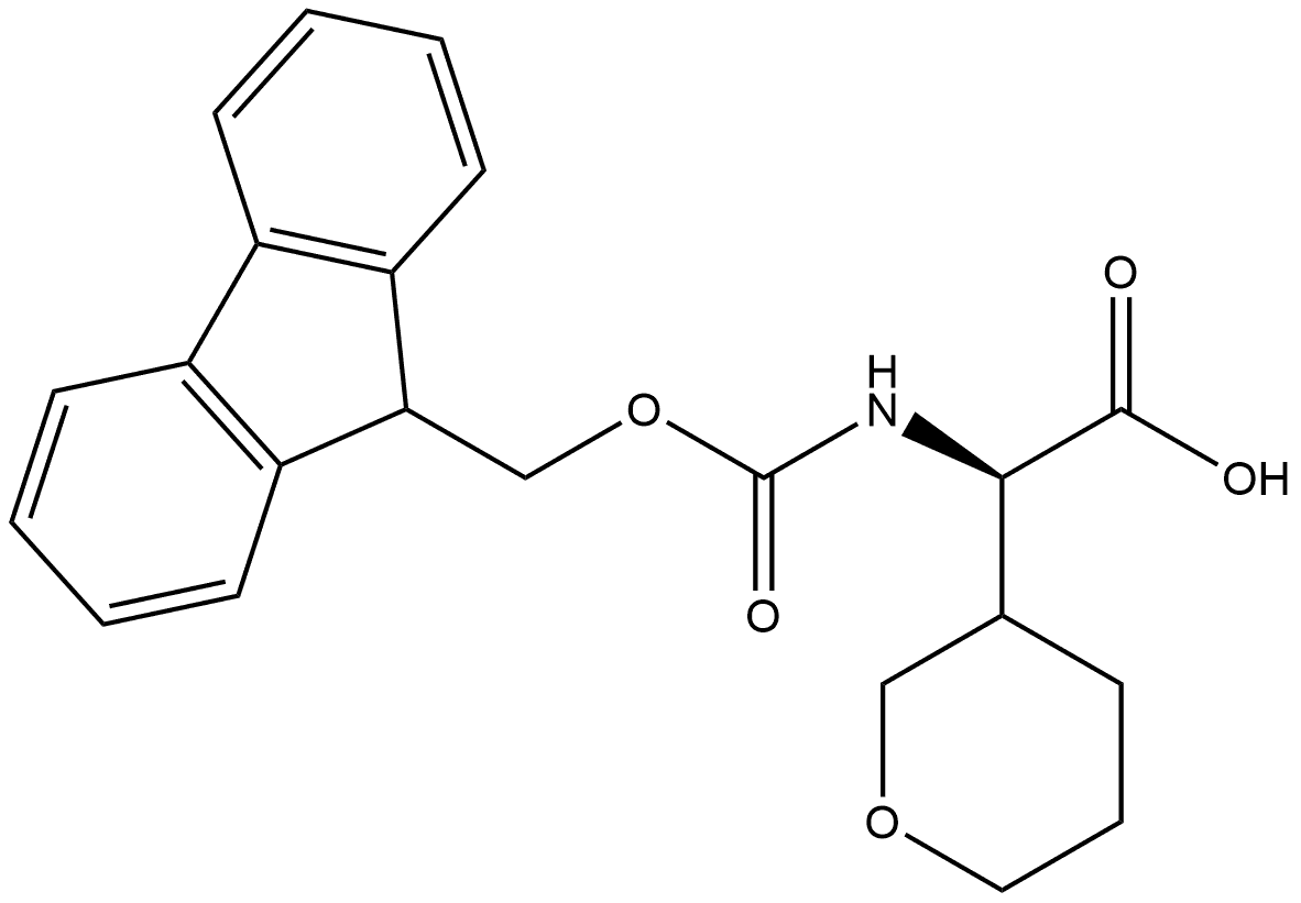 (2R)-2-((((9H-fluoren-9-yl)methoxy)carbonyl)amino)-2-(tetrahydro-2H-pyran-3-yl)acetic acid Struktur