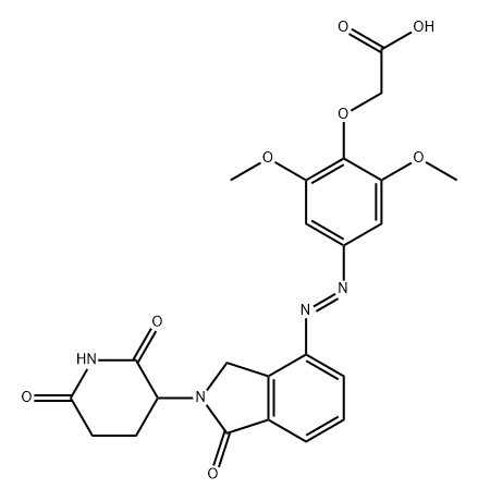 Acetic acid, 2-[4-[(1E)-2-[2-(2,6-dioxo-3-piperidinyl)-2,3-dihydro-1-oxo-1H-isoindol-4-yl]diazenyl]-2,6-dimethoxyphenoxy]- Struktur