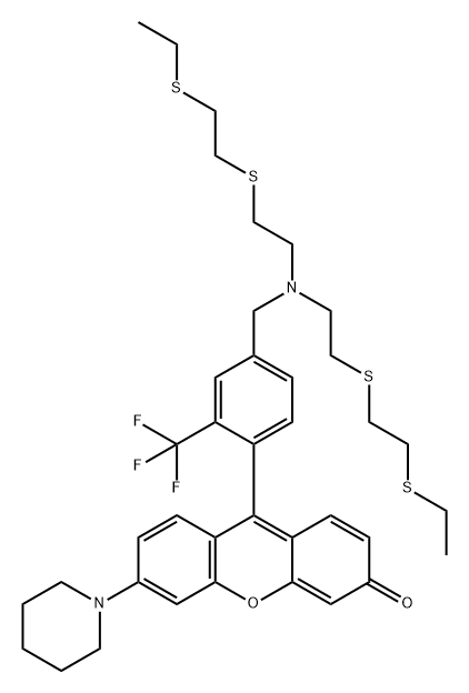 3H-Xanthen-3-one, 9-[4-[[bis[2-[[2-(ethylthio)ethyl]thio]ethyl]amino]methyl]-2-(trifluoromethyl)phenyl]-6-(1-piperidinyl)- Struktur