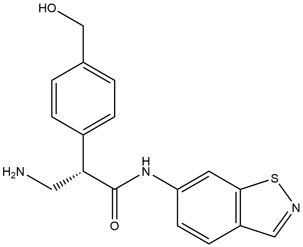 (αS)-α-(Aminomethyl)-N-1,2-benzisothiazol-6-yl-4-(hydroxymethyl)benzeneacetamide Struktur