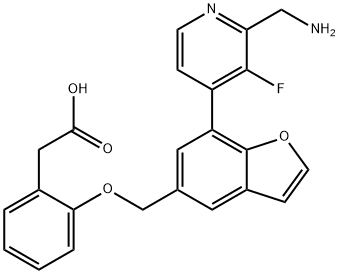 2-(2-((7-(2-(aminomethyl)-3-fluoropyridin-4-yl)benzofuran-5-yl)methoxy)phenyl)acetic acid Struktur