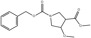 1-benzyl 3-methyl 4-methoxypyrrolidine-1,3-dicarboxylate Struktur