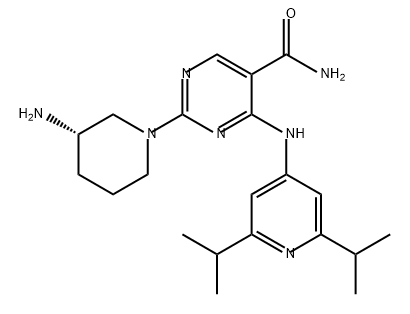 5-Pyrimidinecarboxamide, 2-[(3S)-3-amino-1-piperidinyl]-4-[[2,6-bis(1-methylethyl)-4-pyridinyl]amino]- Struktur