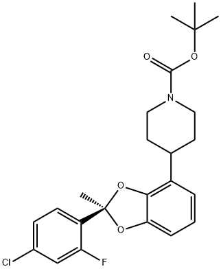 tert-butyl 4-[(2R)-2-(4-chloro-2-fluoro-phenyl)-2-methyl-1,3-benzodioxol-4-yl]piperidine-1-carboxylate Struktur