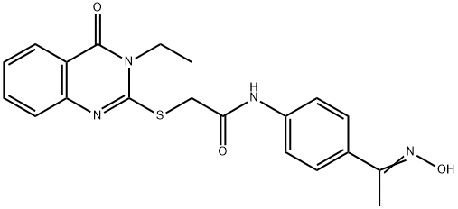 Acetamide, 2-[(3-ethyl-3,4-dihydro-4-oxo-2-quinazolinyl)thio]-N-[4-[1-(hydroxyimino)ethyl]phenyl]- Struktur