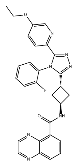 5-Quinoxalinecarboxamide, N-[trans-3-[5-(5-ethoxy-2-pyridinyl)-4-(2-fluorophenyl)-4H-1,2,4-triazol-3-yl]cyclobutyl]- Struktur