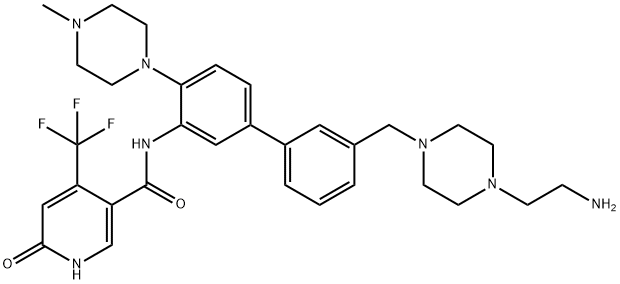 3-Pyridinecarboxamide, N-[3'-[[4-(2-aminoethyl)-1-piperazinyl]methyl]-4-(4-methyl-1-piperazinyl)[1,1'-biphenyl]-3-yl]-1,6-dihydro-6-oxo-4-(trifluoromethyl)- Struktur