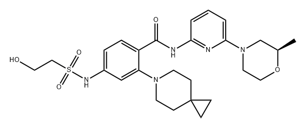 Benzamide, 2-(6-azaspiro[2.5]oct-6-yl)-4-[[(2-hydroxyethyl)sulfonyl]amino]-N-[6-[(2R)-2-methyl-4-morpholinyl]-2-pyridinyl]- Struktur