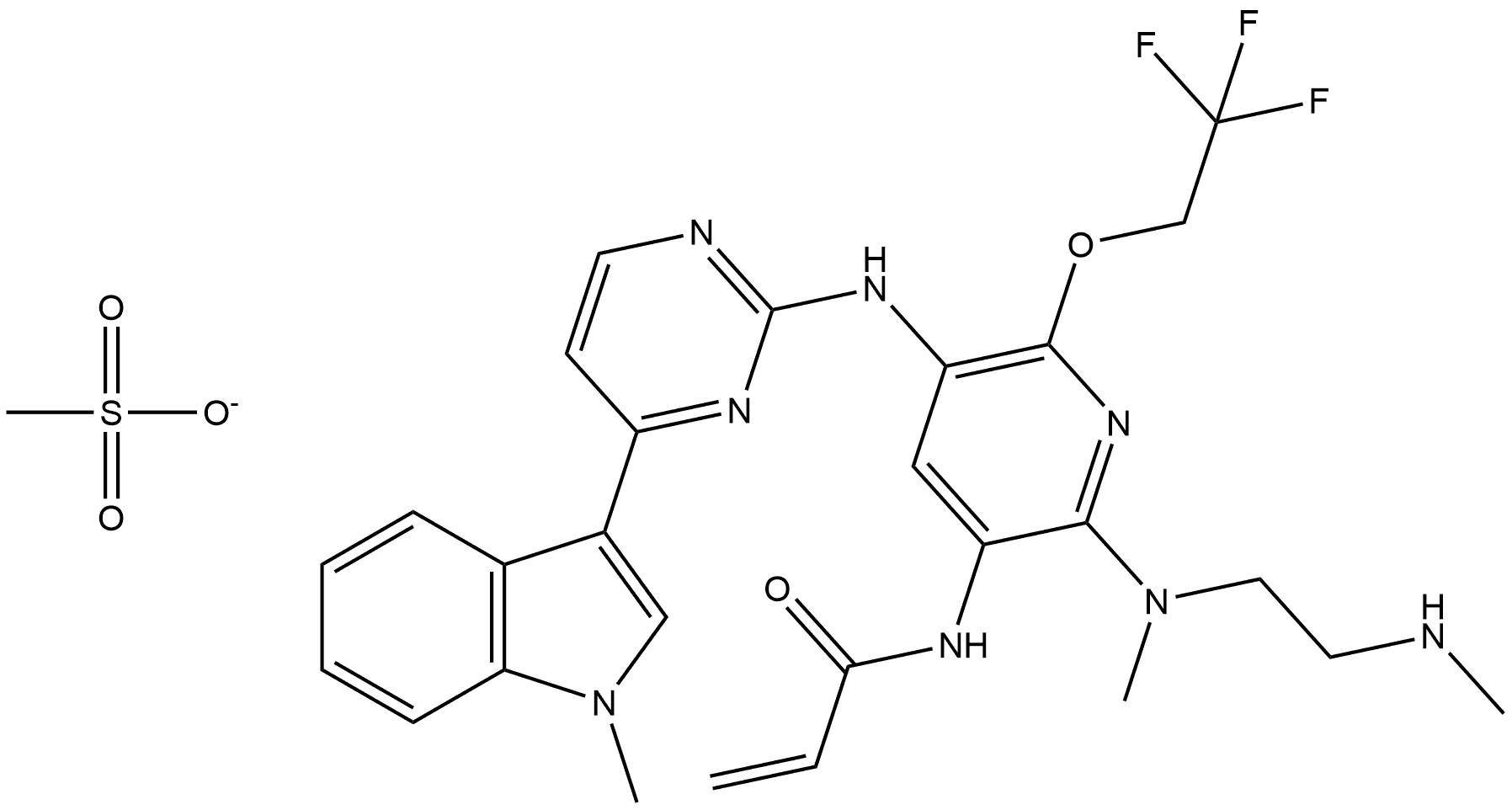 2-Propenamide, N-[5-[[4-(1-methyl-1H-indol-3-yl)-2-pyrimidinyl]amino]-2-[methyl[2-(methylamino)ethyl]amino]-6-(2,2,2-trifluoroethoxy)-3-pyridinyl]-, compd. with methanesulfonate (1:1) Struktur