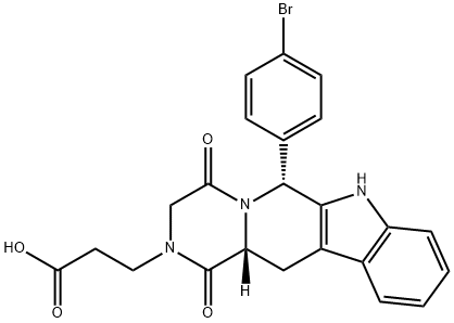 Pyrazino[1',2':1,6]pyrido[3,4-b]indole-2(1H)-propanoic acid, 6-(4-bromophenyl)-3,4,6,7,12,12a-hexahydro-1,4-dioxo-, (6R,12aR)- Struktur