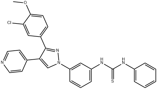 Thiourea, N-[3-[3-(3-chloro-4-methoxyphenyl)-4-(4-pyridinyl)-1H-pyrazol-1-yl]phenyl]-N'-phenyl- Struktur