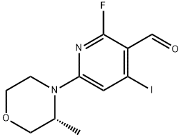 3-Pyridinecarboxaldehyde, 2-fluoro-4-iodo-6-[(3R)-3-methyl-4-morpholinyl]- Struktur