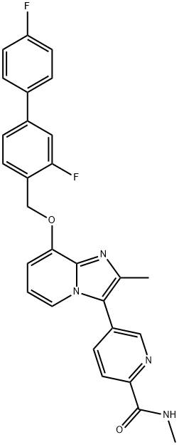 2-Pyridinecarboxamide, 5-[8-[(3,4'-difluoro[1,1'-biphenyl]-4-yl)methoxy]-2-methylimidazo[1,2-a]pyridin-3-yl]-N-methyl- Struktur