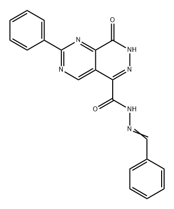 Pyrimido[4,5-d]pyridazine-5-carboxylic acid, 7,8-dihydro-8-oxo-2-phenyl-, 2-(phenylmethylene)hydrazide Struktur