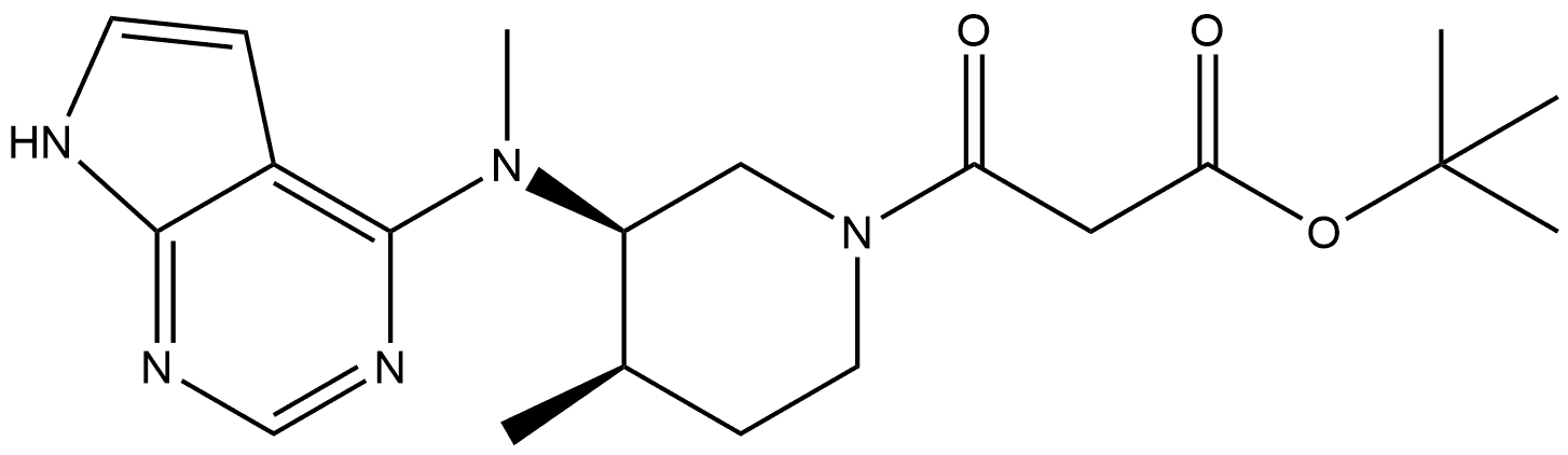 1-Piperidinepropanoic acid, 4-methyl-3-(methyl-7H-pyrrolo[2,3-d]pyrimidin-4-ylamino)-β-oxo-, 1,1-dimethylethyl ester, (3R,4R)- Struktur