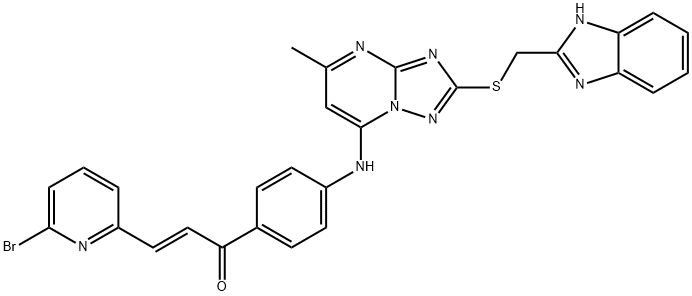 2-Propen-1-one, 1-[4-[[2-[(1H-benzimidazol-2-ylmethyl)thio]-5-methyl[1,2,4]triazolo[1,5-a]pyrimidin-7-yl]amino]phenyl]-3-(6-bromo-2-pyridinyl)-, (2E)- Struktur