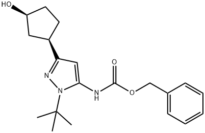 Carbamic acid, N-[1-(1,1-dimethylethyl)-3-[(1R,3S)-3-hydroxycyclopentyl]-1H-pyrazol-5-yl]-, phenylmethyl ester Struktur