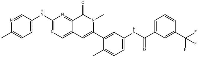 N-[3-[7,8-Dihydro-7-methyl-2-[(6-methyl-3-pyridinyl)amino]-8-oxopyrido[3,4-d]pyrimidin-6-yl]-4-methylphenyl]-3-(trifluoromethyl)benzamide Struktur