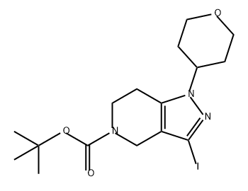 5H-Pyrazolo[4,3-c]pyridine-5-carboxylic acid, 1,4,6,7-tetrahydro-3-iodo-1-(tetrahydro-2H-pyran-4-yl)-, 1,1-dimethylethyl ester Struktur