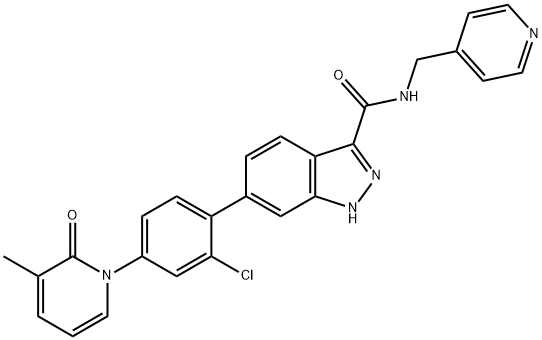 1H-Indazole-3-carboxamide, 6-[2-chloro-4-(3-methyl-2-oxo-1(2H)-pyridinyl)phenyl]-N-(4-pyridinylmethyl)- Struktur