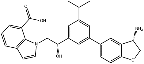 1H-Indole-7-carboxylic acid, 1-[(2S)-2-[3-[(3S)-3-amino-2,3-dihydro-5-benzofuranyl]-5-(1-methylethyl)phenyl]-2-hydroxyethyl]- Struktur