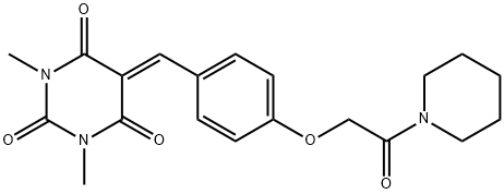 2,4,6(1H,3H,5H)-Pyrimidinetrione, 1,3-dimethyl-5-[[4-[2-oxo-2-(1-piperidinyl)ethoxy]phenyl]methylene]- Struktur