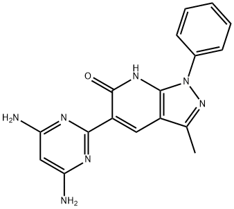 6H-Pyrazolo[3,4-b]pyridin-6-one, 5-(4,6-diamino-2-pyrimidinyl)-1,7-dihydro-3-methyl-1-phenyl- Struktur