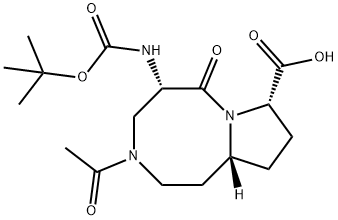 Pyrrolo[1,2-a][1,5]diazocine-8-carboxylic acid, 3-acetyl-5-[[(1,1-dimethylethoxy)carbonyl]amino]decahydro-6-oxo-, (5S,8S,10aR)- Struktur