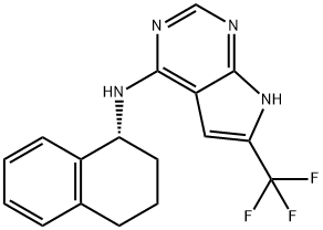 7H-Pyrrolo[2,3-d]pyrimidin-4-amine, N-[(1R)-1,2,3,4-tetrahydro-1-naphthalenyl]-6-(trifluoromethyl)- Struktur