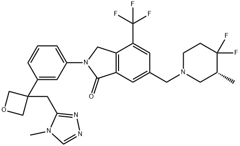 1H-Isoindol-1-one, 6-[[(3R)-4,4-difluoro-3-methyl-1-piperidinyl]methyl]-2,3-dihydro-2-[3-[3-[(4-methyl-4H-1,2,4-triazol-3-yl)methyl]-3-oxetanyl]phenyl]-4-(trifluoromethyl)- Structure