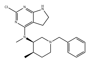 5H-Pyrrolo[2,3-d]pyrimidin-4-amine, 2-chloro-6,7-dihydro-N-methyl-N-[(3R,4R)-4-methyl-1-(phenylmethyl)-3-piperidinyl]- Struktur