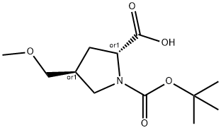 1,2-Pyrrolidinedicarboxylic acid, 4-(methoxymethyl)-, 1-(1,1-dimethylethyl) ester, (2R,4S)-rel- Struktur