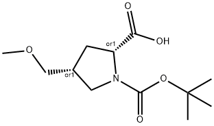 1,2-Pyrrolidinedicarboxylic acid, 4-(methoxymethyl)-, 1-(1,1-dimethylethyl) ester, (2R,4R)-rel- Struktur