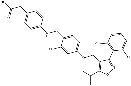 Benzeneacetic acid, 4-[[[2-chloro-4-[[3-(2,6-dichlorophenyl)-5-(1-methylethyl)-4-isoxazolyl]methoxy]phenyl]methyl]amino]- Struktur