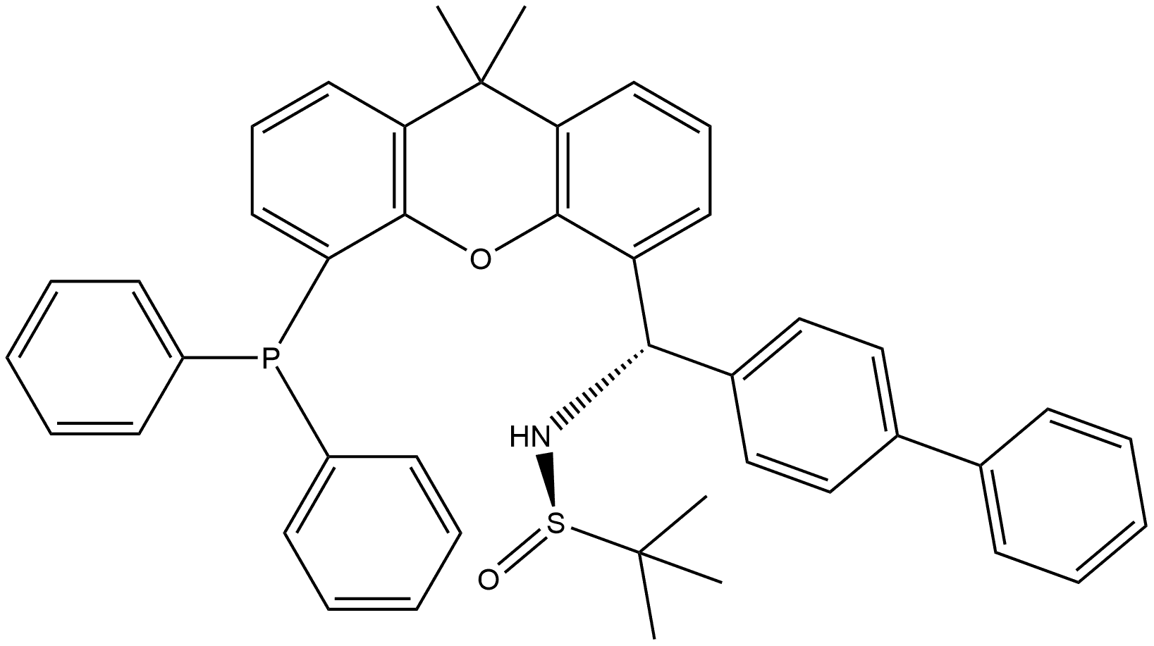 2-Propanesulfinamide, N-[(S)-[1,1'-biphenyl]-4-yl[5-(diphenylphosphino)-9,9-dimethyl-9H-xanthen-4-yl]methyl]-2-methyl-, [S(R)]- Struktur