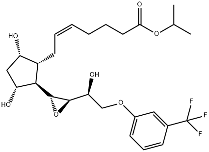 5-Heptenoic acid, 7-[(1R,2R,3R,5S)-3,5-dihydroxy-2-[(2R,3R)-3-[(1S)-1-hydroxy-2-[3-(trifluoromethyl)phenoxy]ethyl]-2-oxiranyl]cyclopentyl]-, 1-methylethyl ester, (5Z)- Struktur