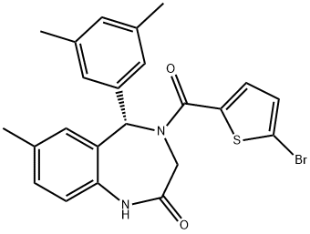 2H-1,4-Benzodiazepin-2-one, 4-[(5-bromo-2-thienyl)carbonyl]-5-(3,5-dimethylphenyl)-1,3,4,5-tetrahydro-7-methyl-, (5S)- Struktur