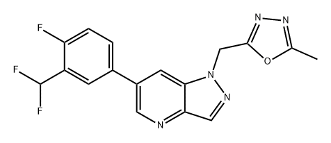 1H-Pyrazolo[4,3-b]pyridine, 6-[3-(difluoromethyl)-4-fluorophenyl]-1-[(5-methyl-1,3,4-oxadiazol-2-yl)methyl]- Struktur