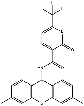 3-Pyridinecarboxamide, N-(3,6-dimethyl-9H-thioxanthen-9-yl)-1,2-dihydro-2-oxo-6-(trifluoromethyl)- Struktur