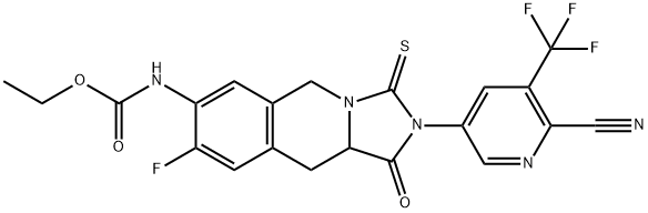 Carbamic acid, N-[2-[6-cyano-5-(trifluoromethyl)-3-pyridinyl]-8-fluoro-1,2,3,5,10,10a-hexahydro-1-oxo-3-thioxoimidazo[1,5-b]isoquinolin-7-yl]-, ethyl ester Struktur